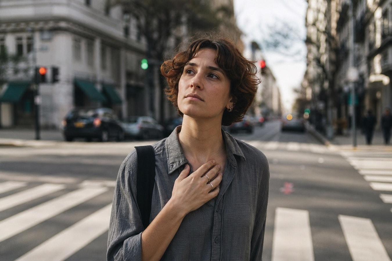 A person standing at a crossroads and deciding by intuition